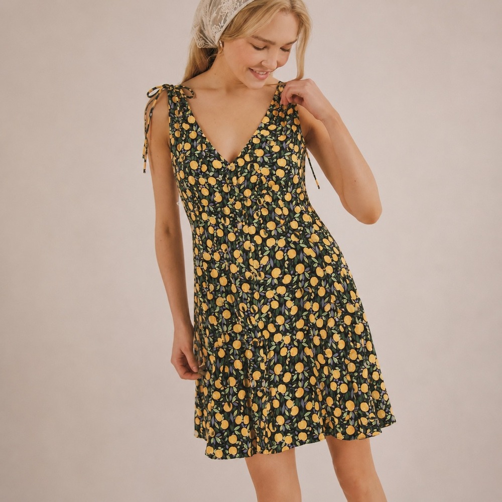 & Other Stories Fruit Print Sleeveless Mini Shirt Dress‎ Womens Size 0 Boho Chic